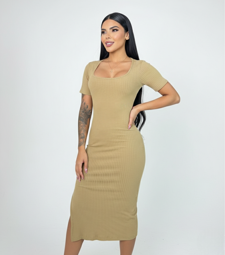 Vestido Para Dama En Rib Color Marrón