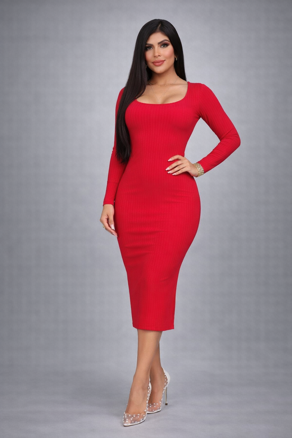 Vestido Para Dama En Rib Color Rojo