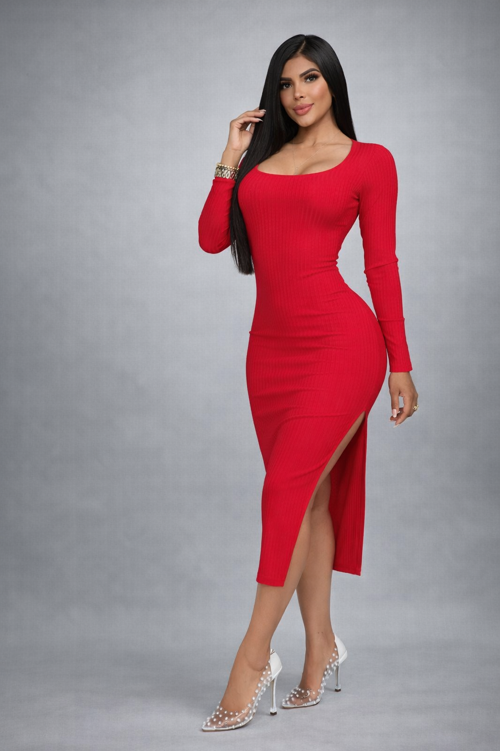 Vestido Para Dama En Rib Color Rojo