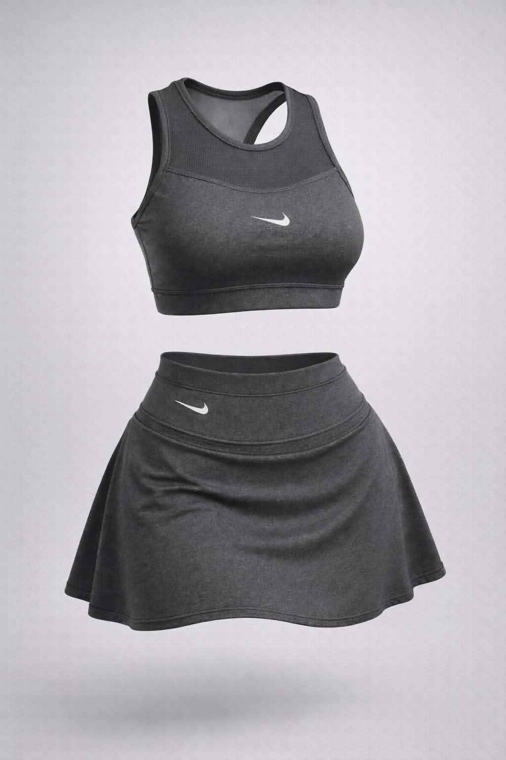 Falda short y top gris oscuro