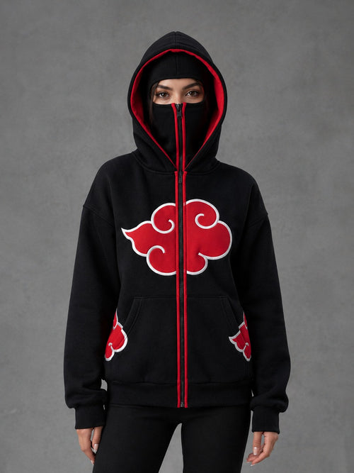 Modelo mujer con el Buzo con Balaclava Akatsuki puesto, pasamontañas cerrado
